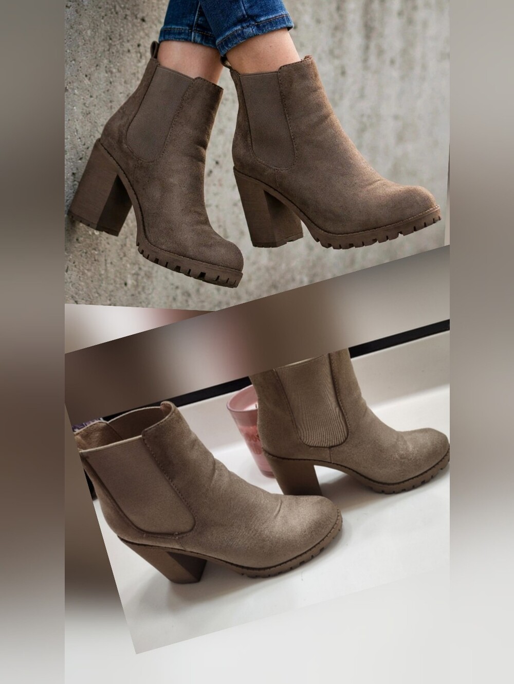Suade Chelsea Ankle Boots Booties Block Chunky High Heel Lug Sole Platform